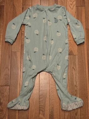 5/$20 Pekkle 18M Onsie Footed Sleeper Pajamas with Green Apple Print